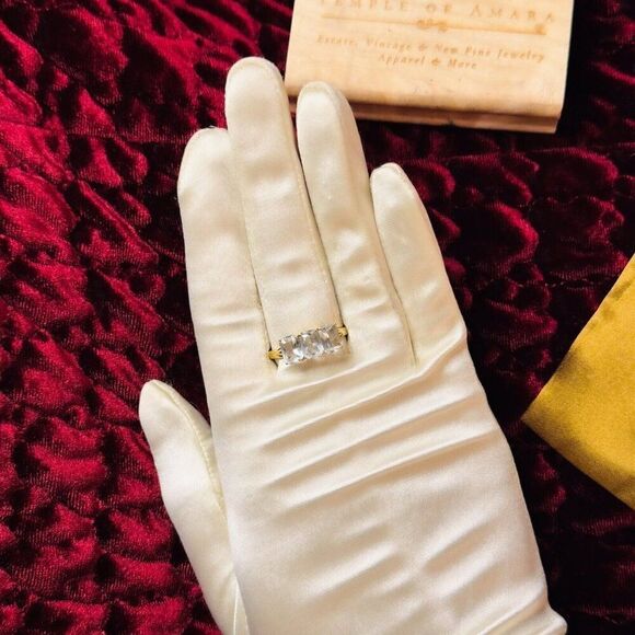 Vintage- 14K Gold- Aquamarine Ring- sz 10.25 -Emerald Cut-3CT- Three Stone -2.4g - Picture 12 of 16